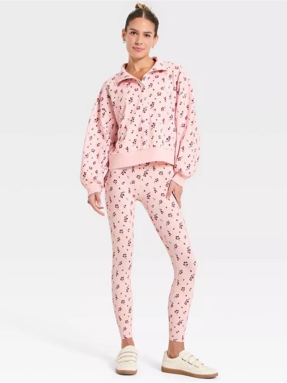 SET of Pink Coquette Floral Leggings and Pullover